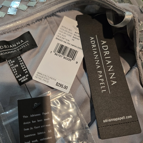 Adrianna Papell Silver Halter Sequined Mini Cocktail/Party Swing Dress Sz 10 NEW - Picture 11 of 13